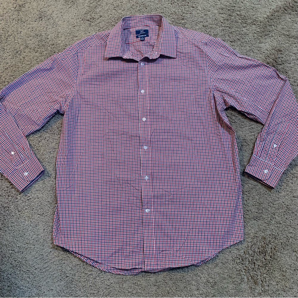 NWOT George Classic Fit Red, White & Blue Plaid Button-Down Shirt XL 46-48